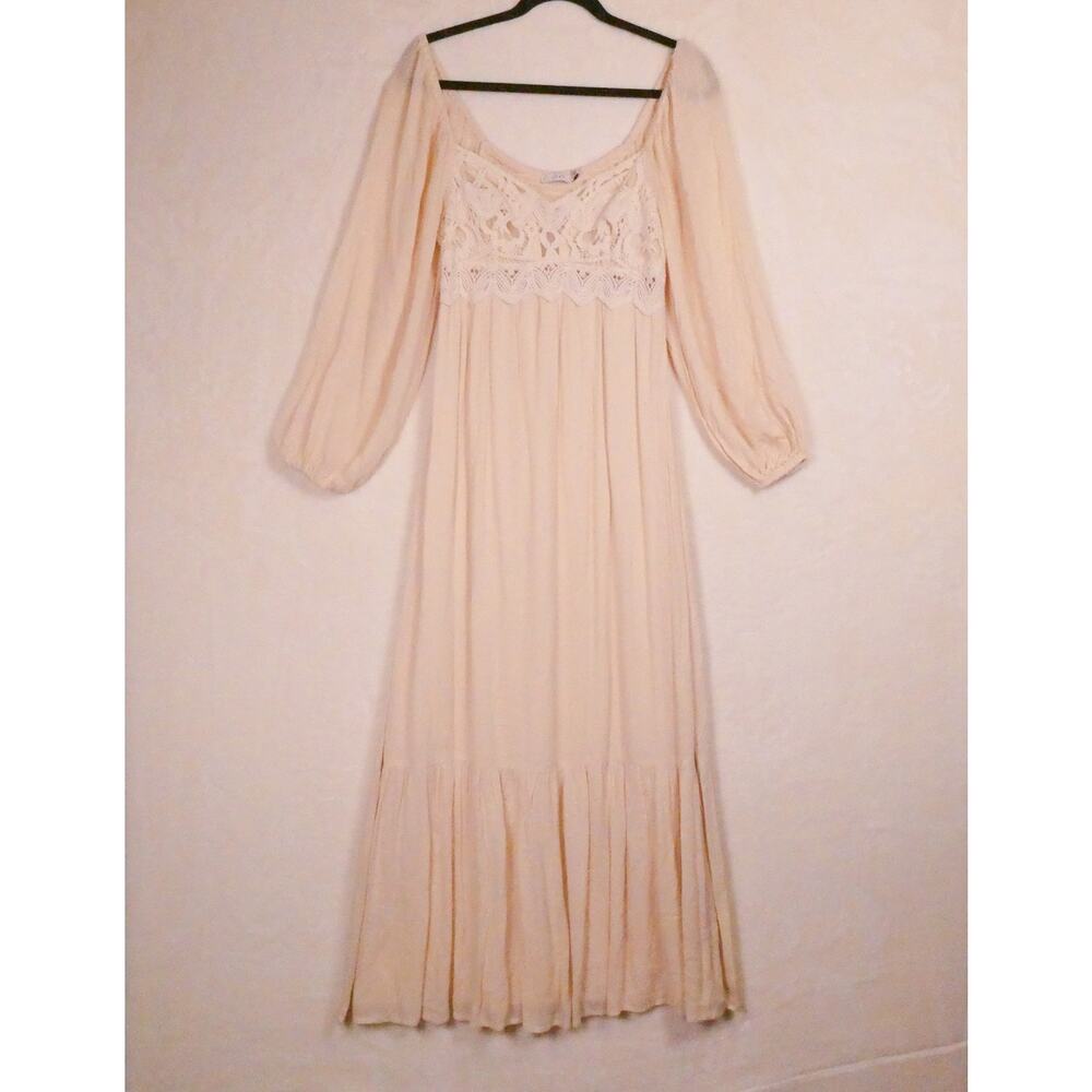 Lush Off Shoulder Peasant Maxi Dress Size S Lace Tiered Balloon Sleeve Romantic